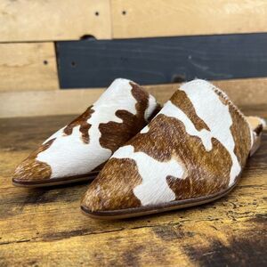 Diba True Women White Brown High Up Calf Hair Slip-on Mule Flat Shoes Size 8